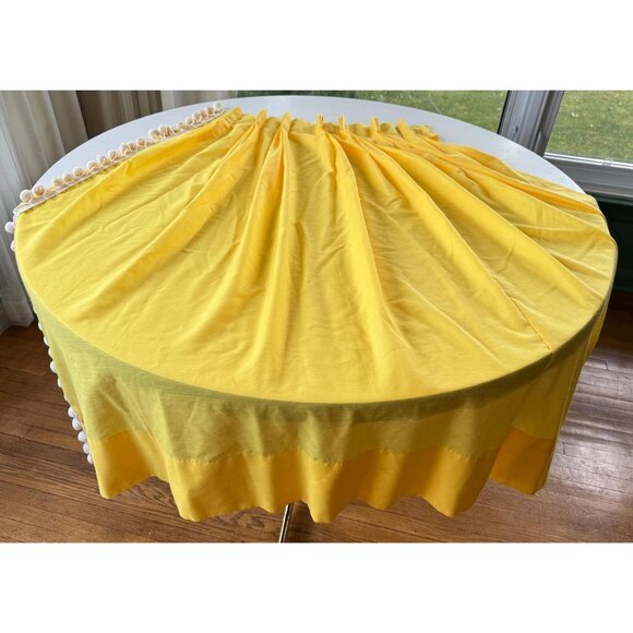 Vintage 1970s curtain, bright yellow pompoms, kitsch decor, pleated, per panel - Picture 6 of 10